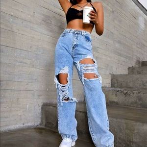 High Waisted Ripped Blue Jeans (brand new, never worn)